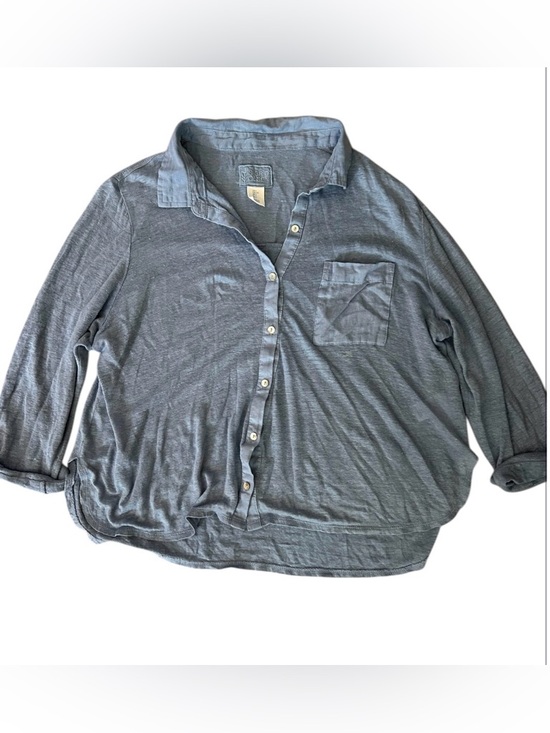 Sigrid Olsen Tops - Sigrid Olsen Light Blue Linen Rolled Sleeve Button Front Shirt Sz L